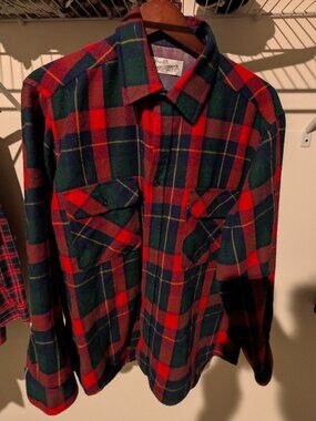 Sears Roebuck Mens Red Green Plaid Flannel Shirt Holiday Tartan